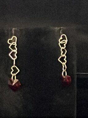 5 Silver Tone Open Hearts Over Faceted Red Heart Earrings